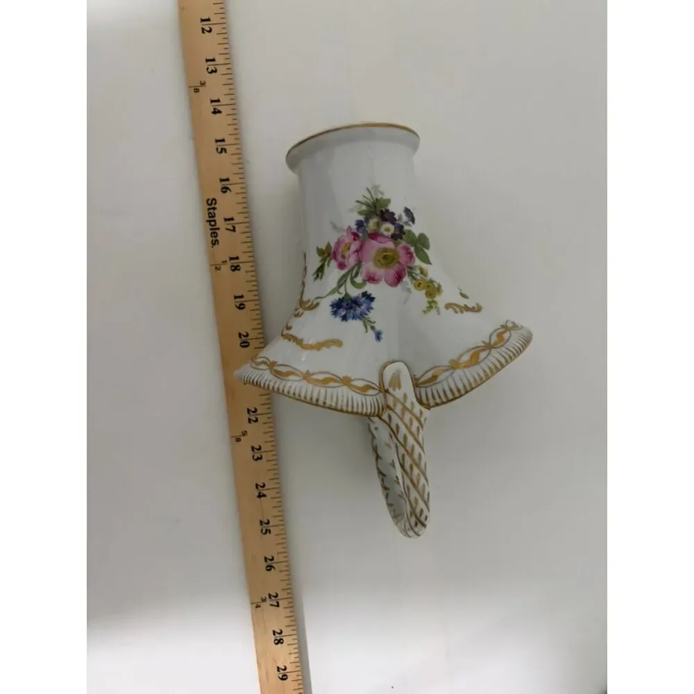 Vintage Paris royal Peint a la Main Handled floral basket vase gold trim